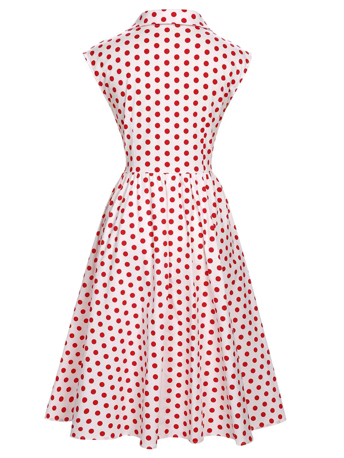 1940s Lapel Polka Dots Sleeveless Dress