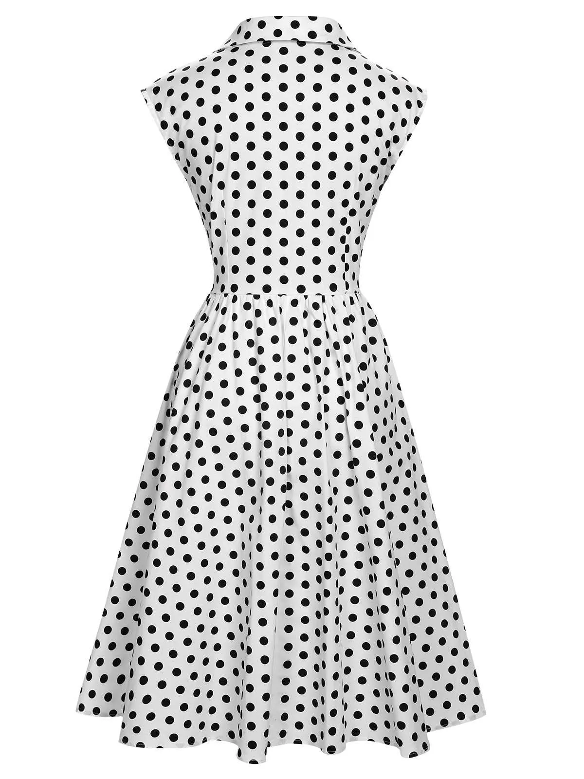 1940s Lapel Polka Dots Sleeveless Dress