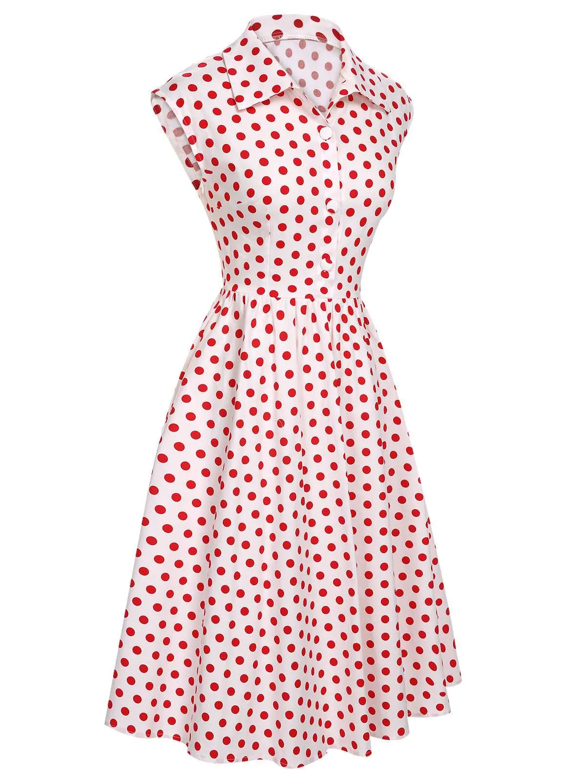 1940s Lapel Polka Dots Sleeveless Dress