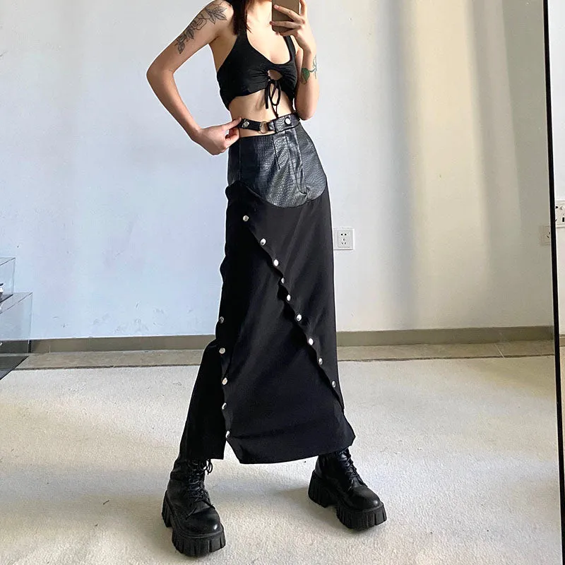 【24s Feb.】Unique Design PU Patchwork Skirt