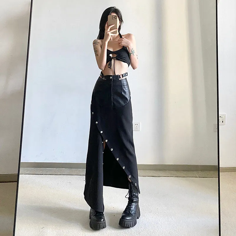 【24s Feb.】Unique Design PU Patchwork Skirt