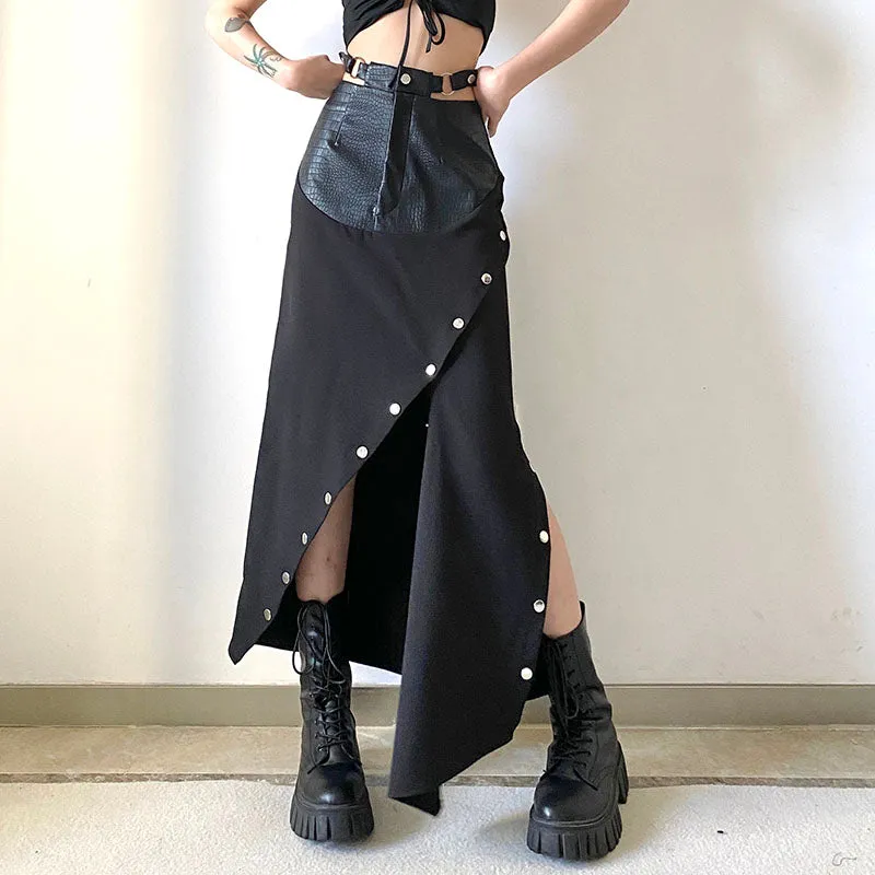 【24s Feb.】Unique Design PU Patchwork Skirt