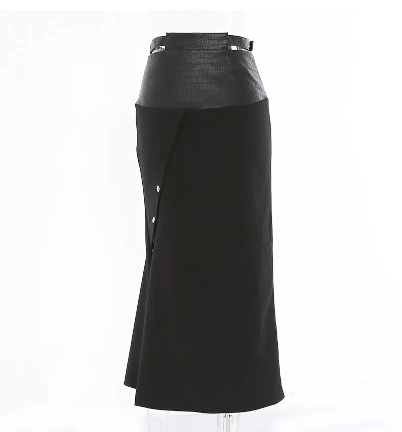 【24s Feb.】Unique Design PU Patchwork Skirt