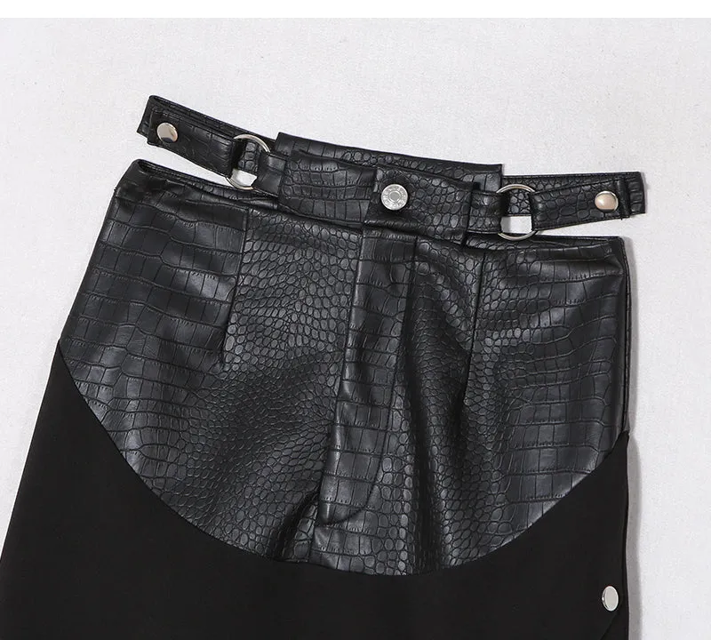 【24s Feb.】Unique Design PU Patchwork Skirt