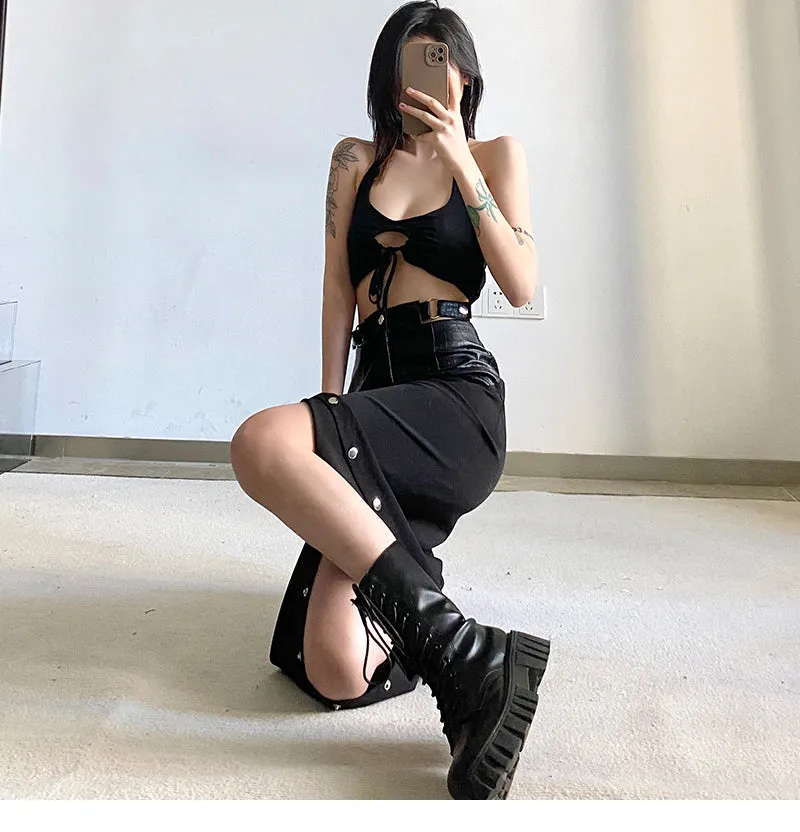 【24s Feb.】Unique Design PU Patchwork Skirt
