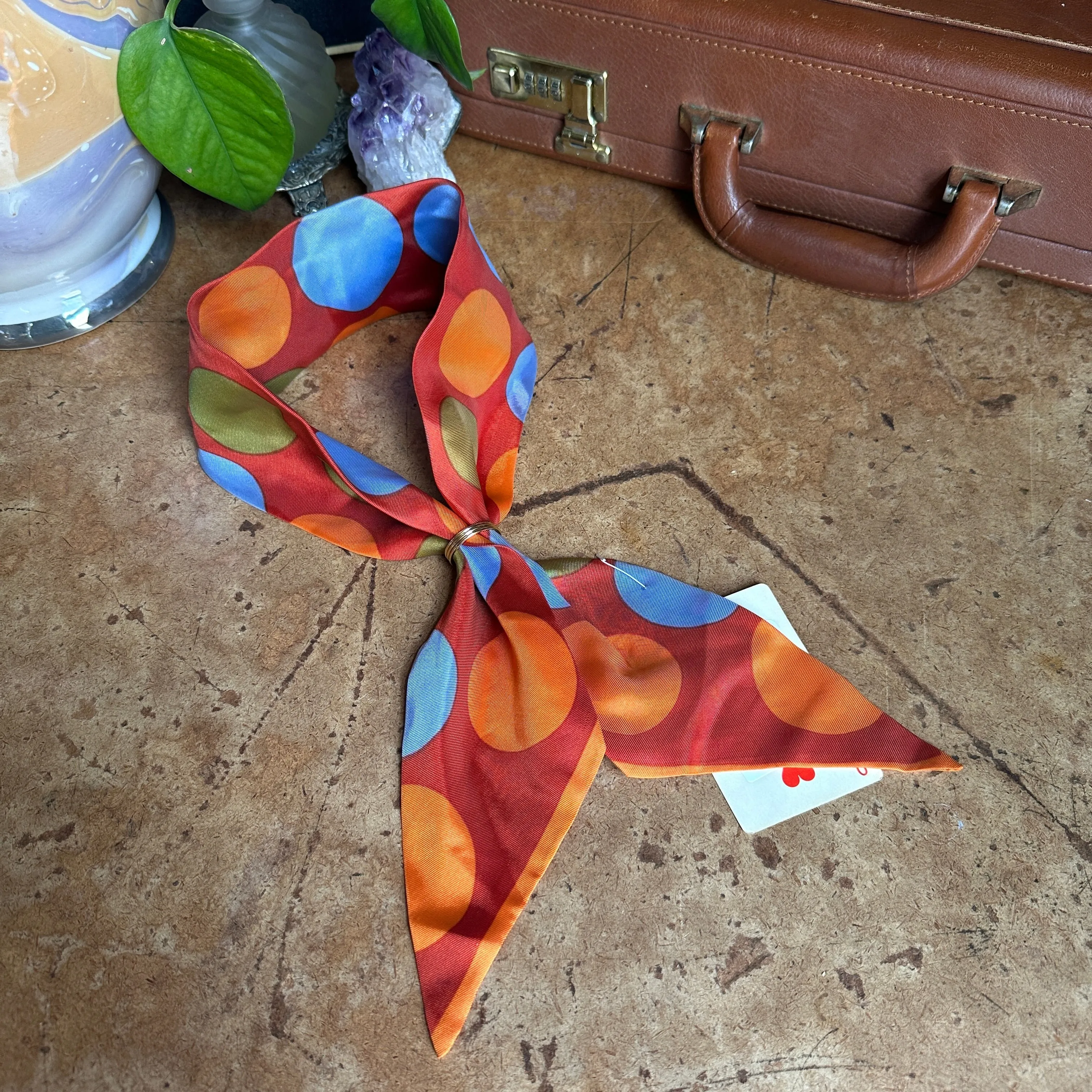 70s/80s Vintage Orange Polka Dot Neck Scarf and Scarf Ring
