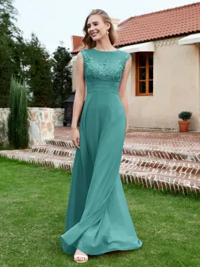 A-Line Chiffon Dress with Illusion Neckline Jade