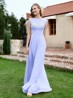 A-Line Chiffon Dress with Illusion Neckline Lavender Plus Size