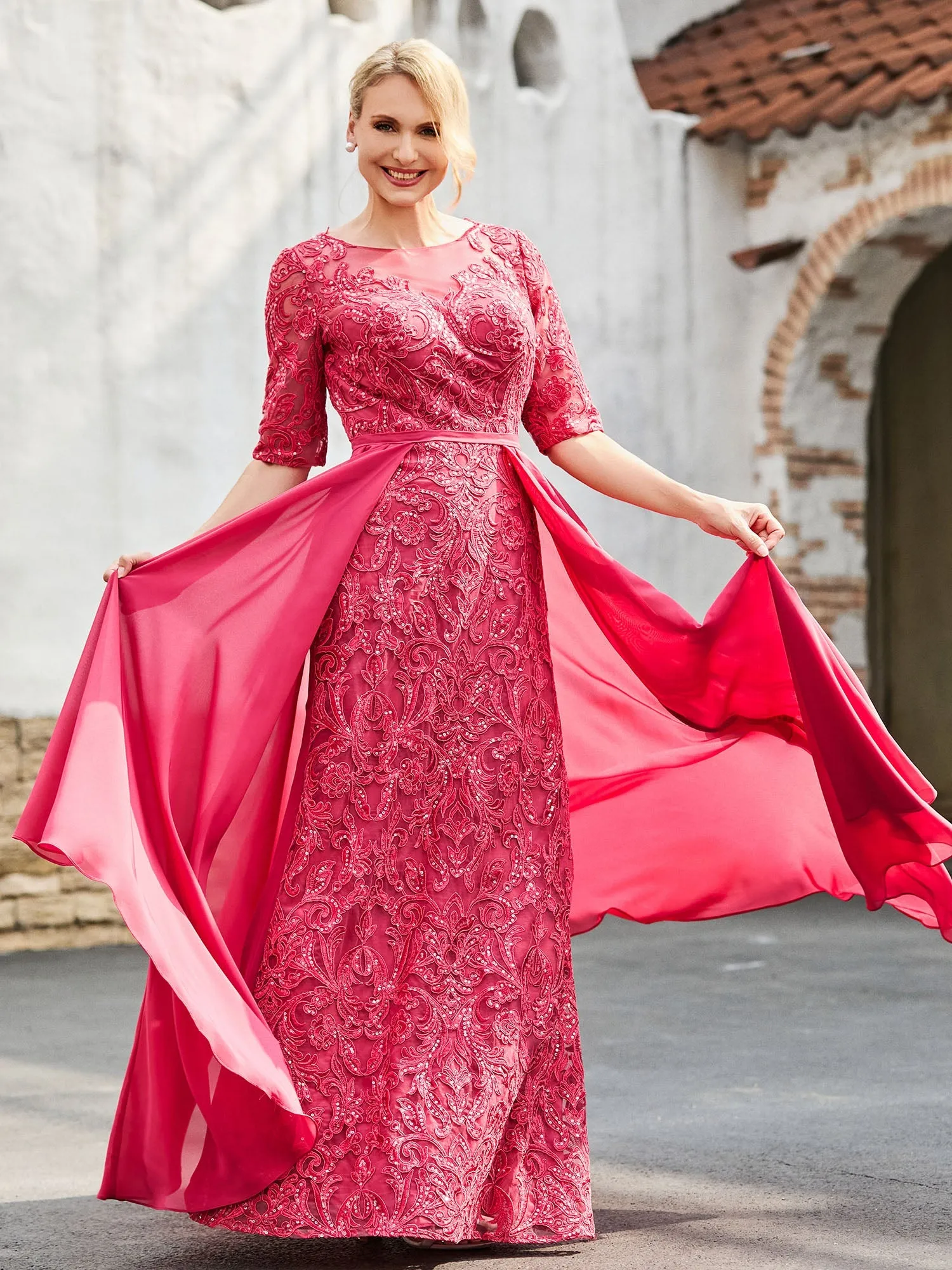 A-line Lace Dress with Trailing Lavender