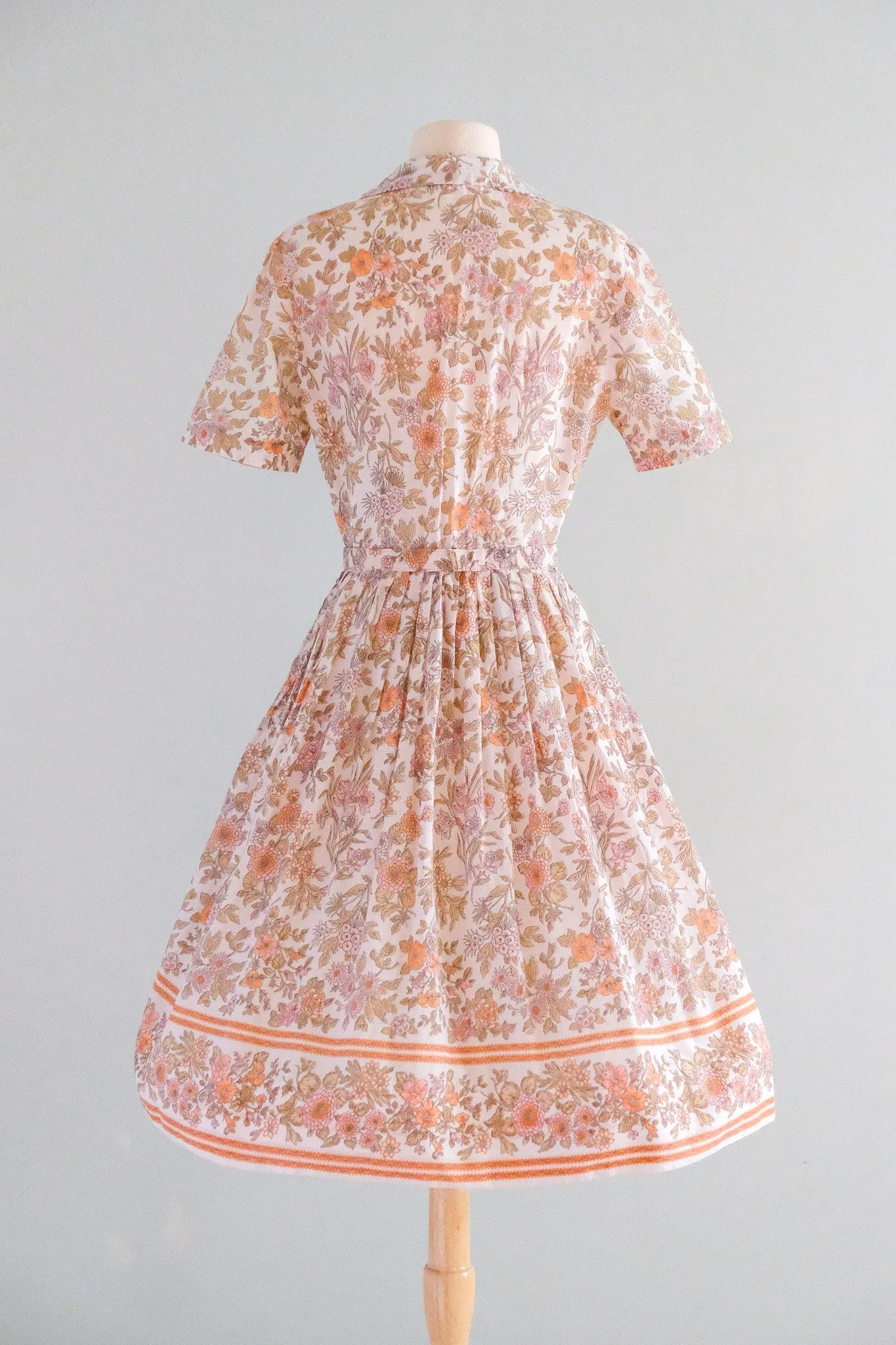 Adorable 1950's Apricot Floral Cotton Sundress / Sz SM