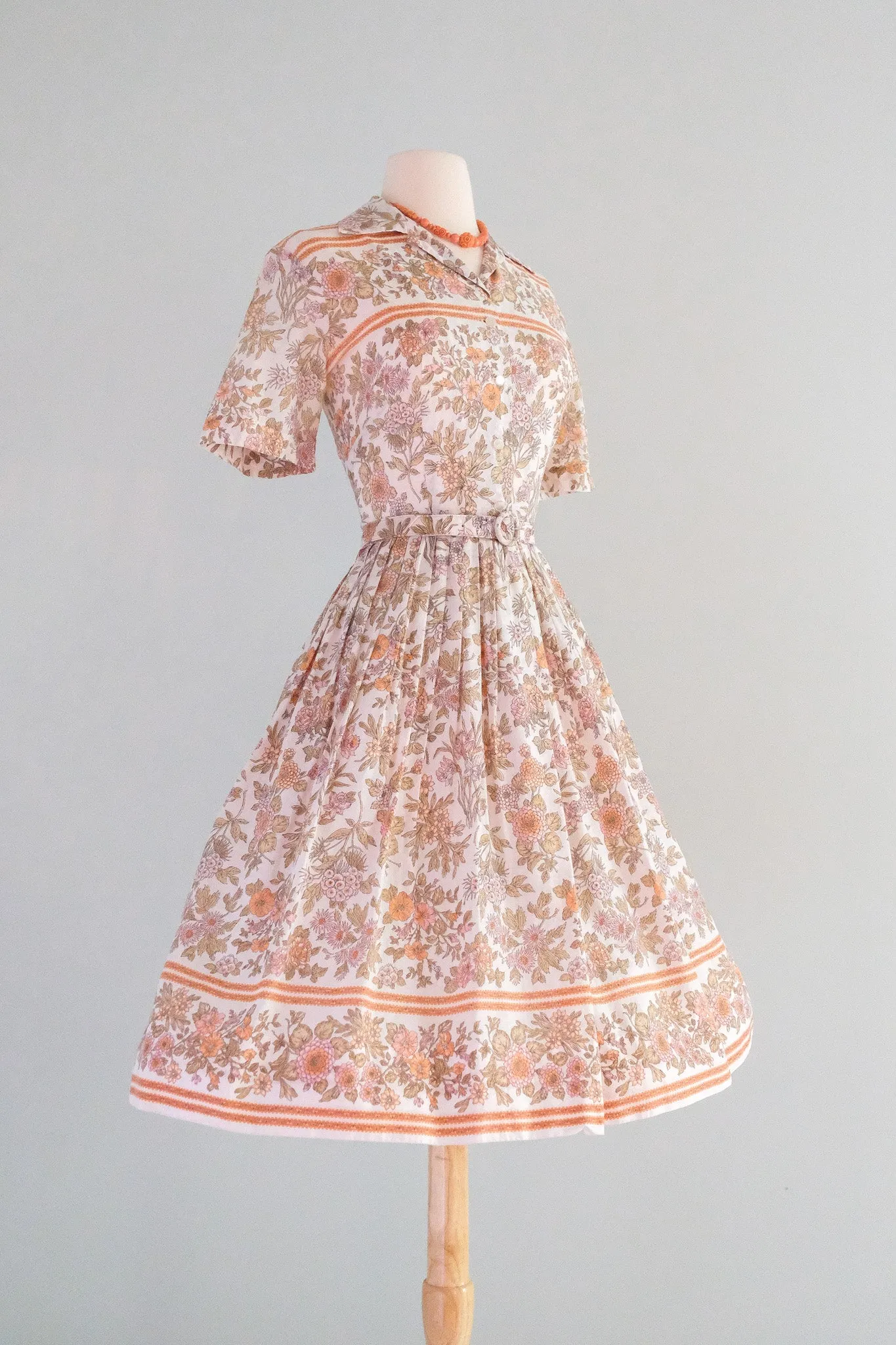 Adorable 1950's Apricot Floral Cotton Sundress / Sz SM