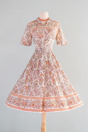 Adorable 1950's Apricot Floral Cotton Sundress / Sz SM