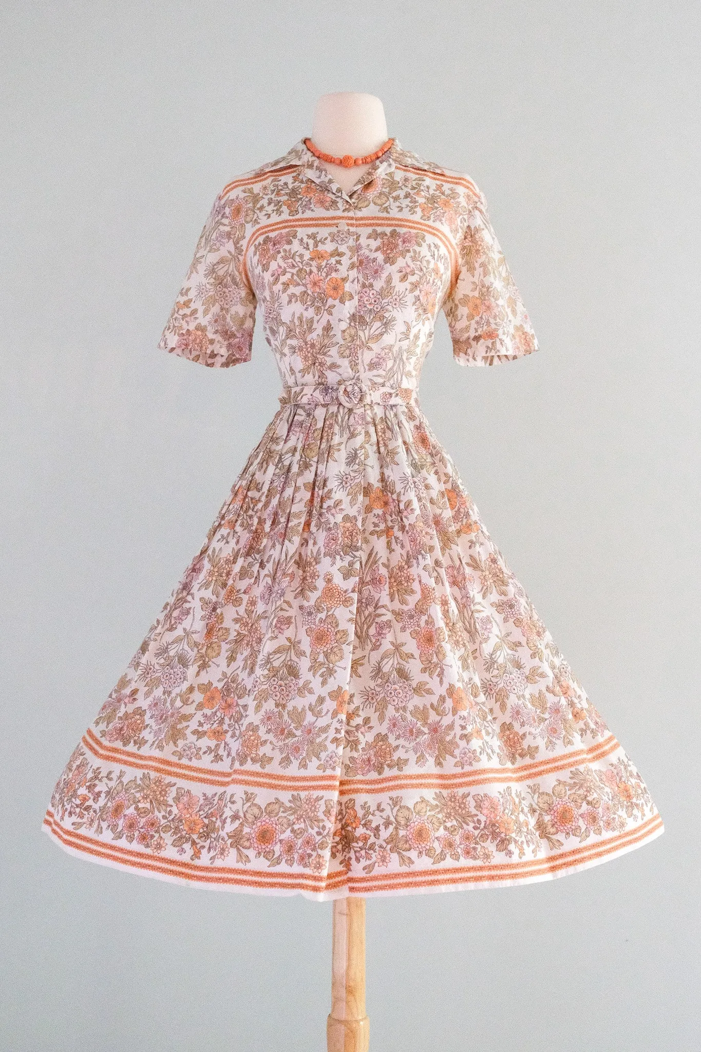 Adorable 1950's Apricot Floral Cotton Sundress / Sz SM