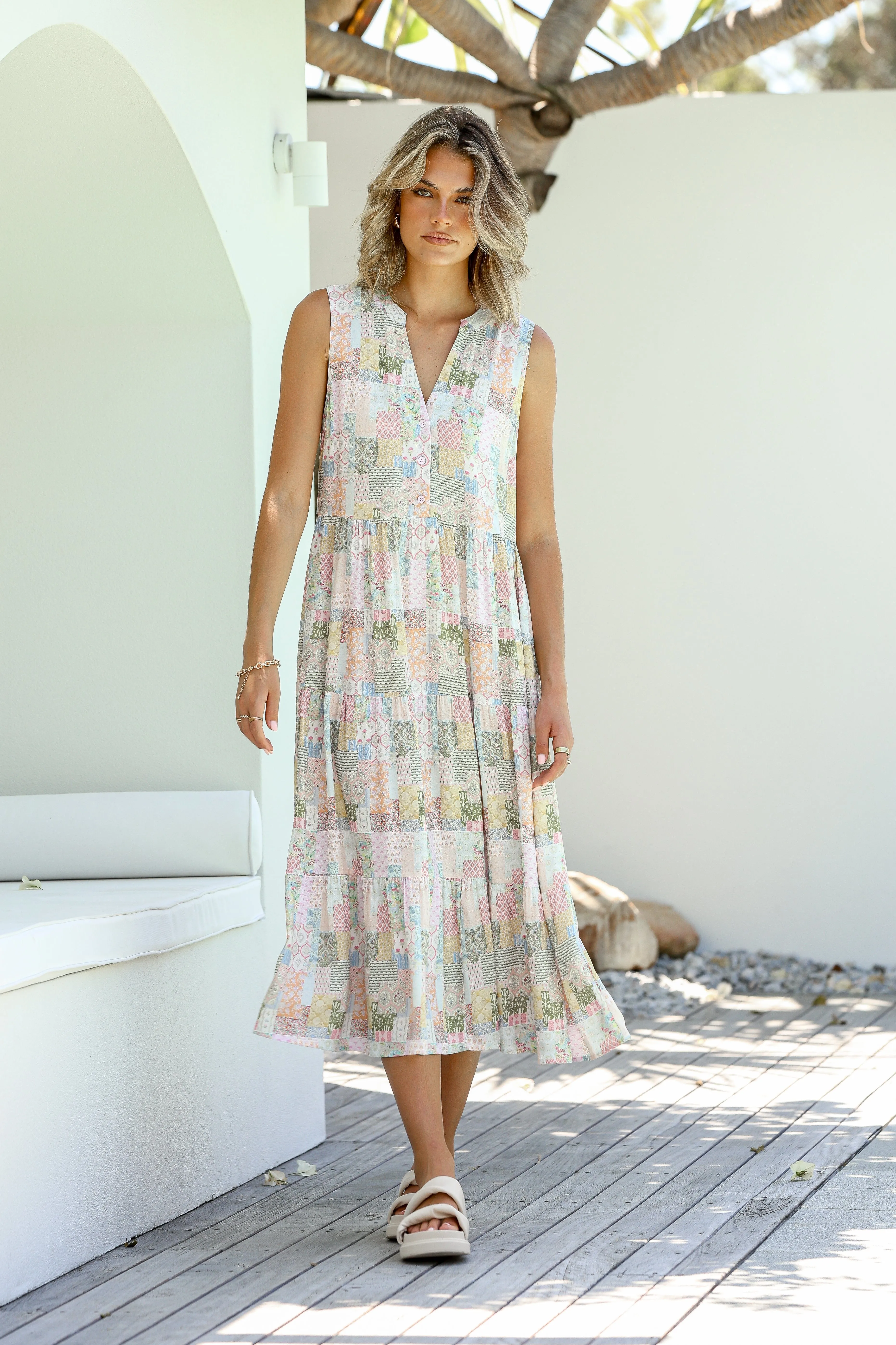 Annabelle Sleeveless Midi Dress - Patchwork