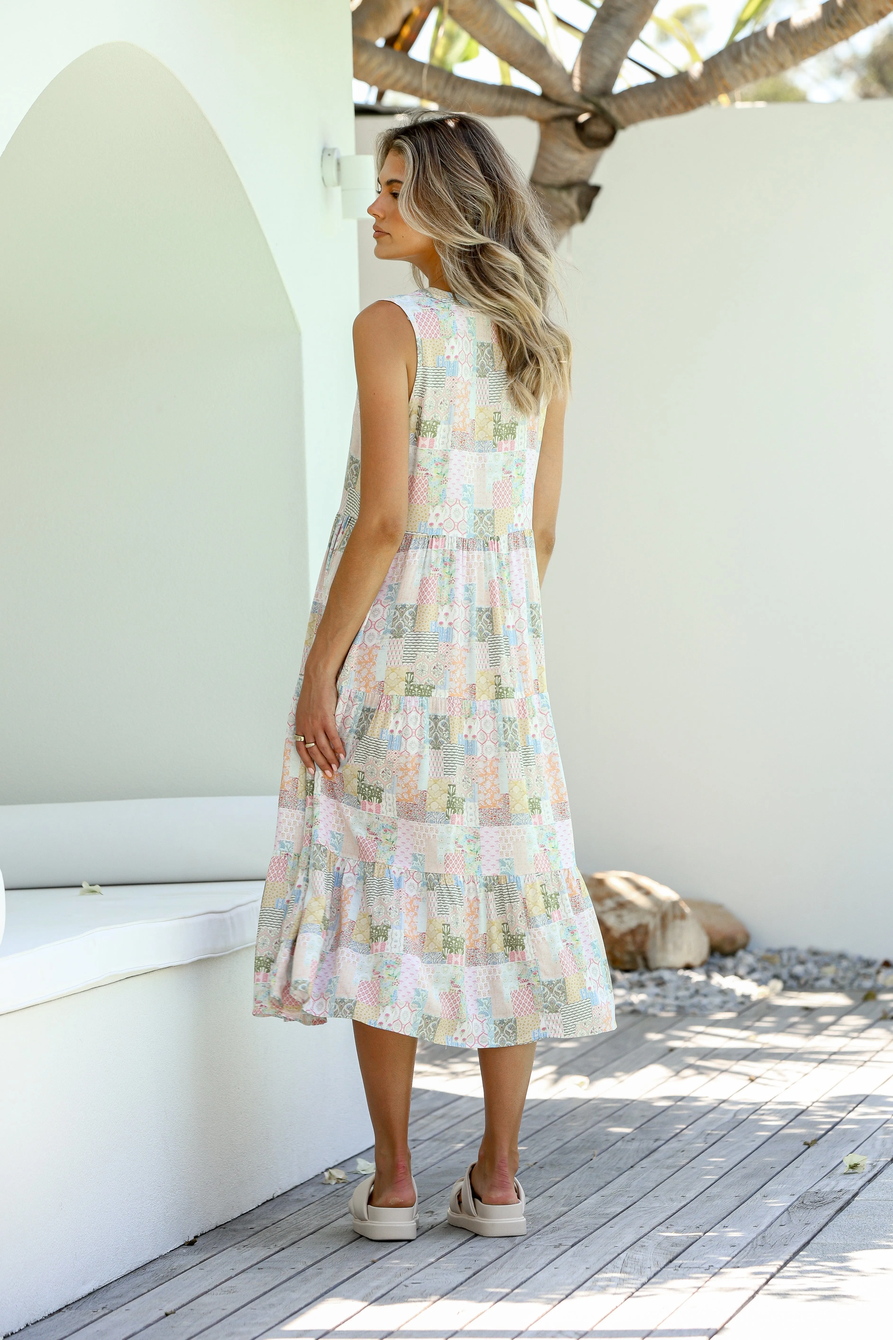 Annabelle Sleeveless Midi Dress - Patchwork