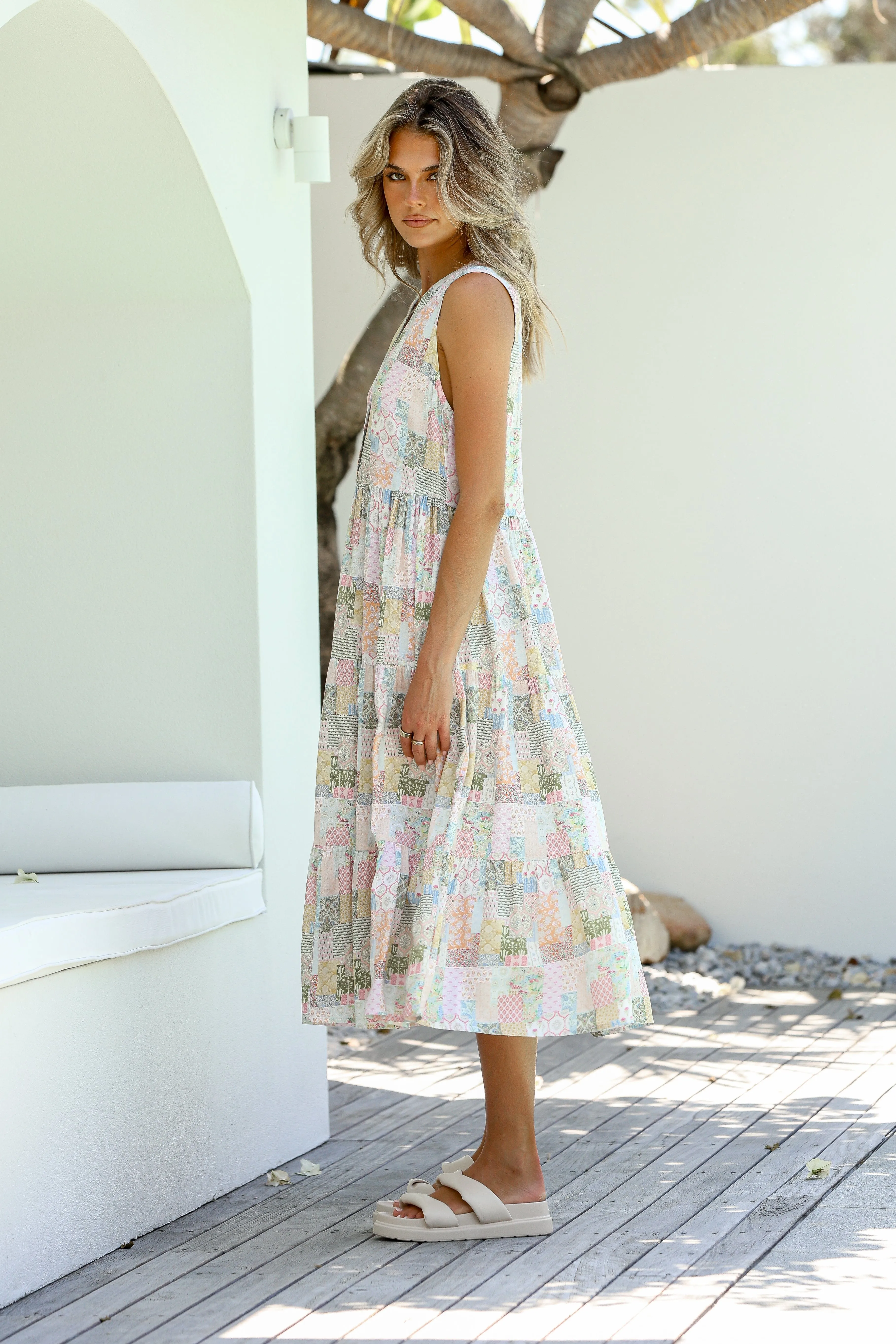 Annabelle Sleeveless Midi Dress - Patchwork