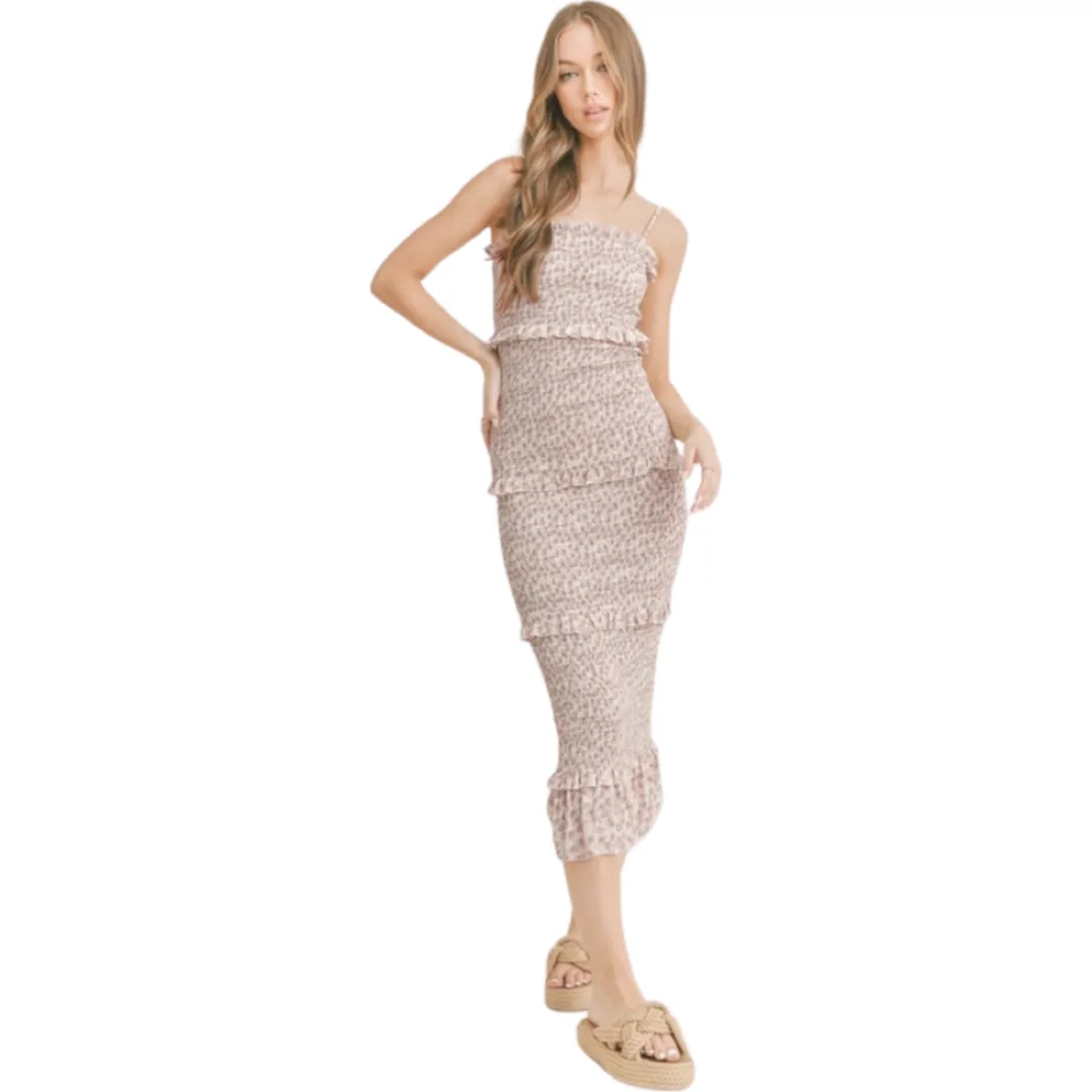 Apparel - Mable Sleeveless Floral Print Smocking Midi Dress