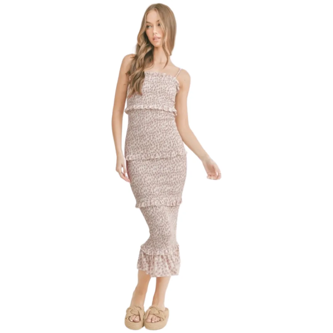 Apparel - Mable Sleeveless Floral Print Smocking Midi Dress