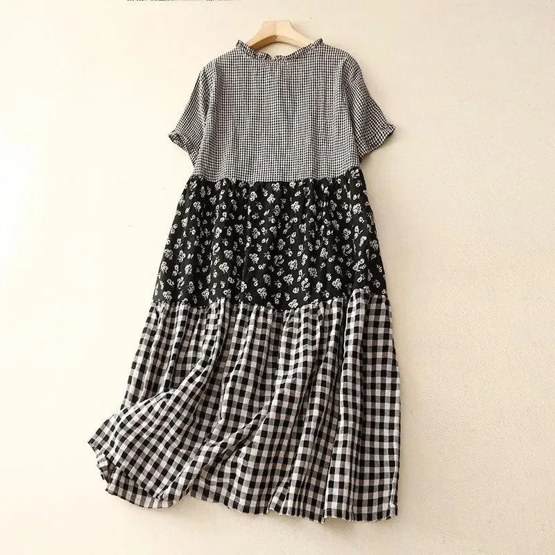 Artsy Patchwork Plaid Dress: Stylish Summer Statement.