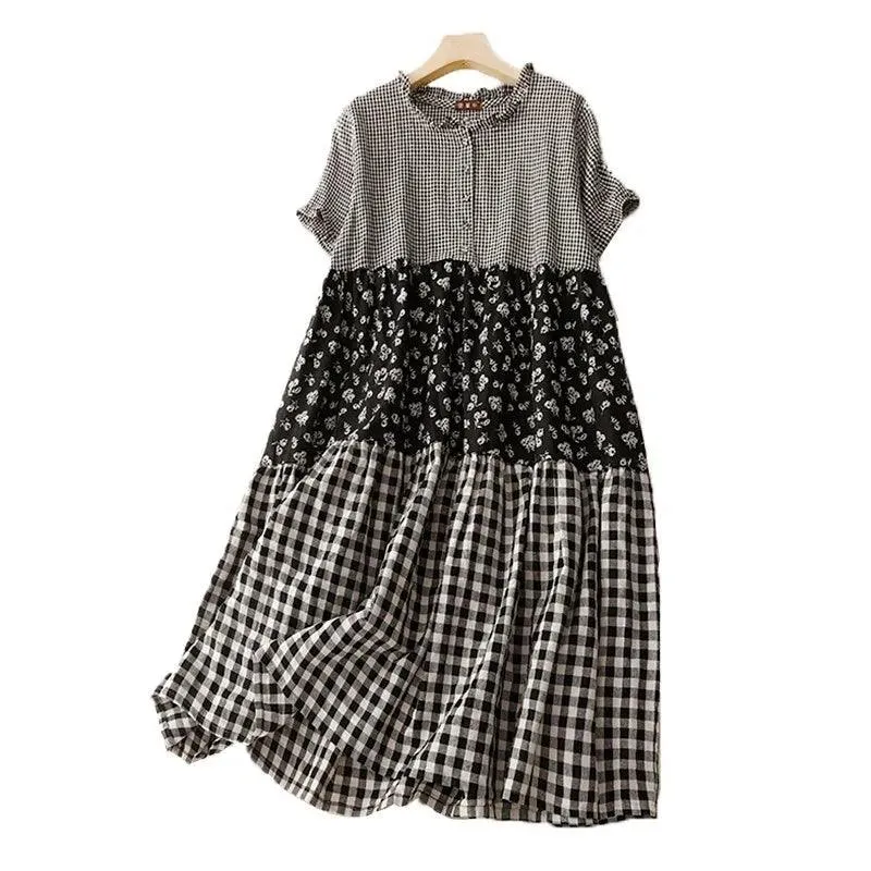 Artsy Patchwork Plaid Dress: Stylish Summer Statement.