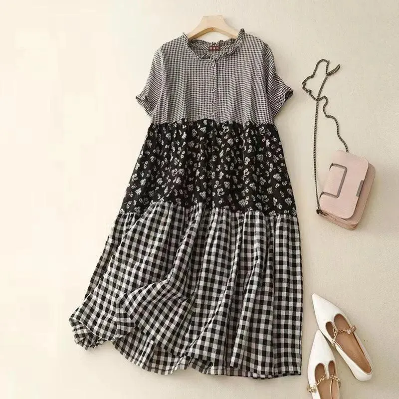 Artsy Patchwork Plaid Dress: Stylish Summer Statement.