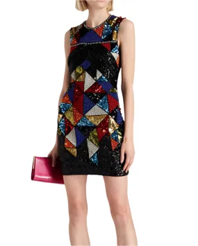 Balmain Womens Black Colorful Sequin Embellished Sleeveless Dress