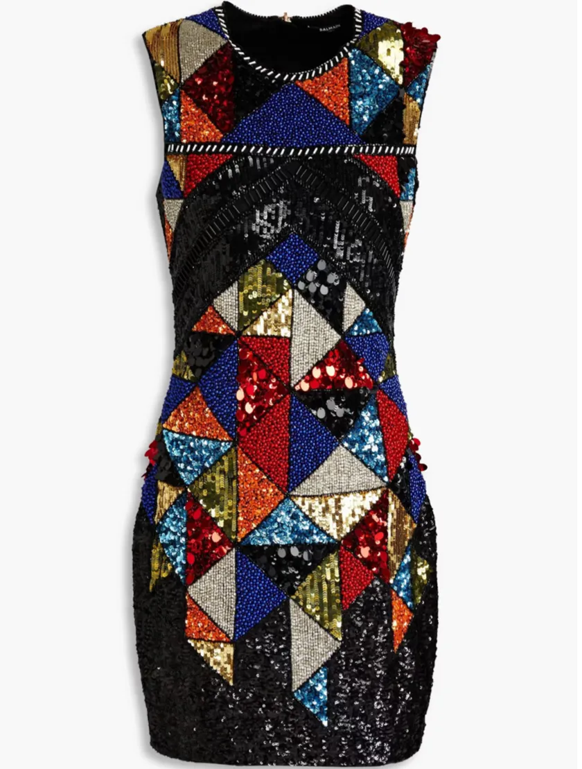 Balmain Womens Black Colorful Sequin Embellished Sleeveless Dress