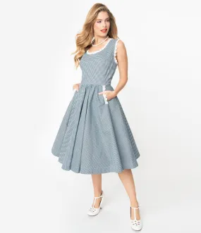 Barbie x Unique Vintage Navy & White Gingham Barbie-Q Swing Dress
