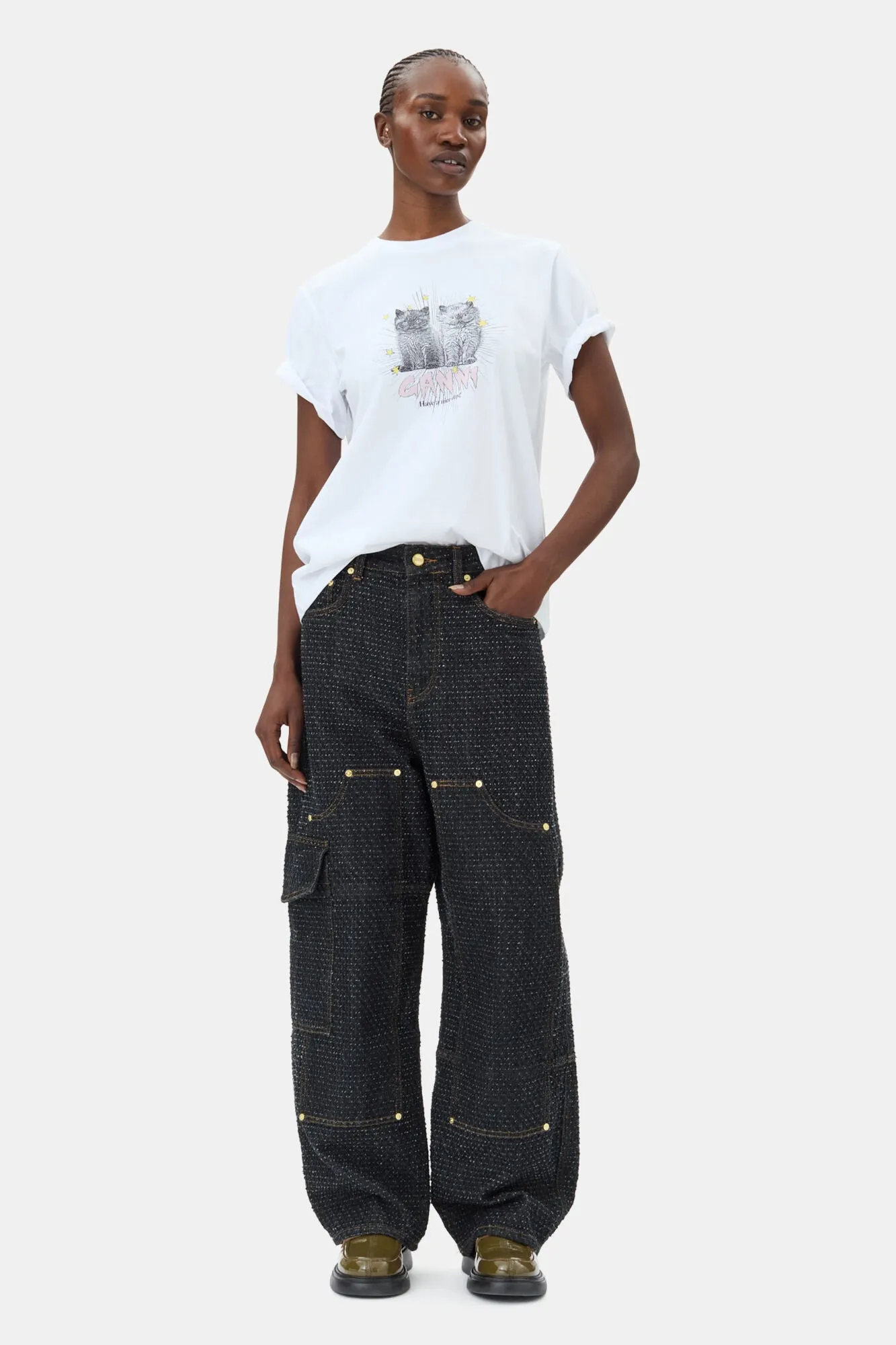 Basic Jersey Kittens Relaxed T-Shirt - Bright White