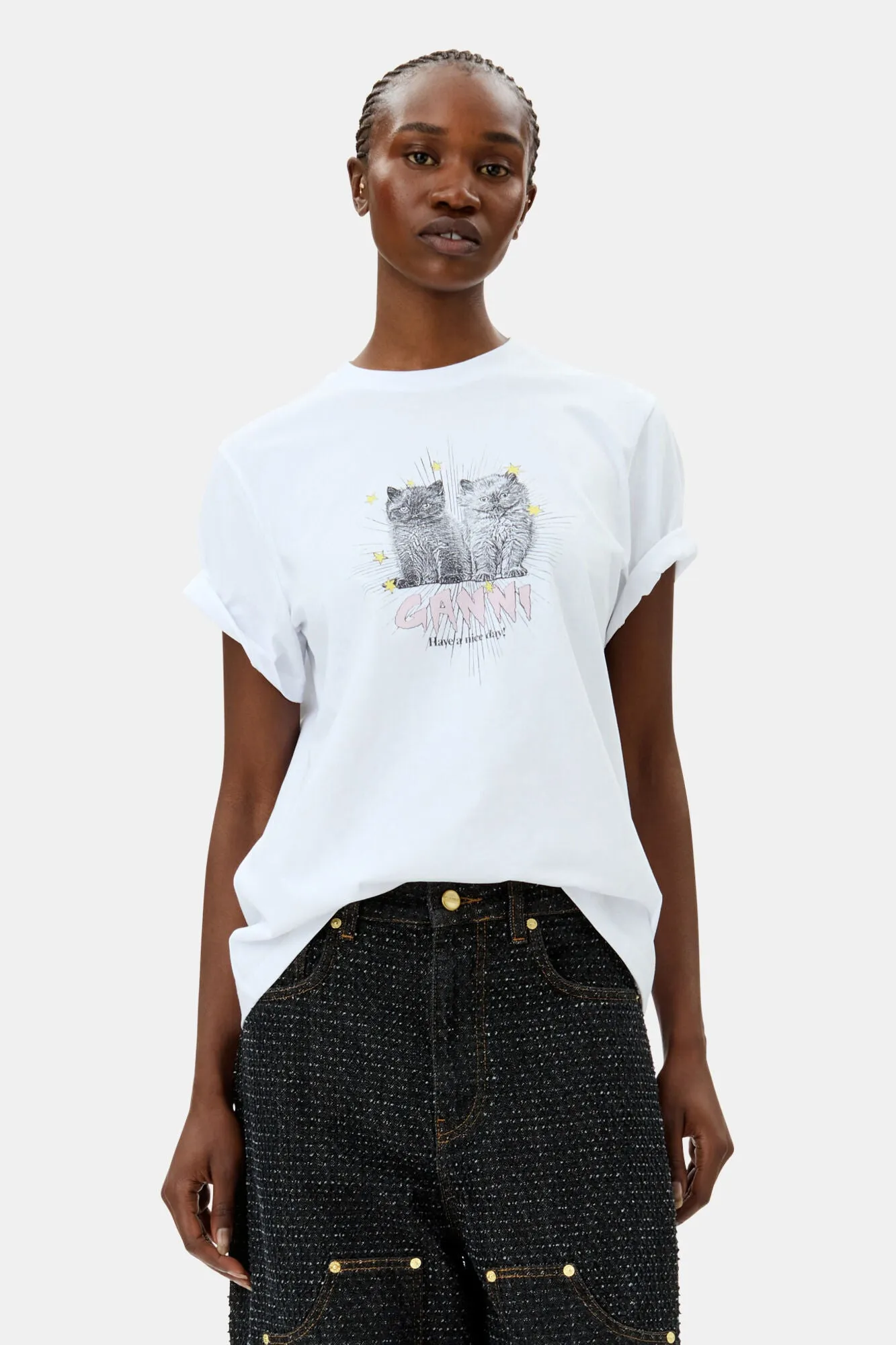 Basic Jersey Kittens Relaxed T-Shirt - Bright White