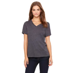 Bella   Canvas Women's Dark Grey Heather Relaxed Jersey Short-Sleeve V-Neck T-Shirt
