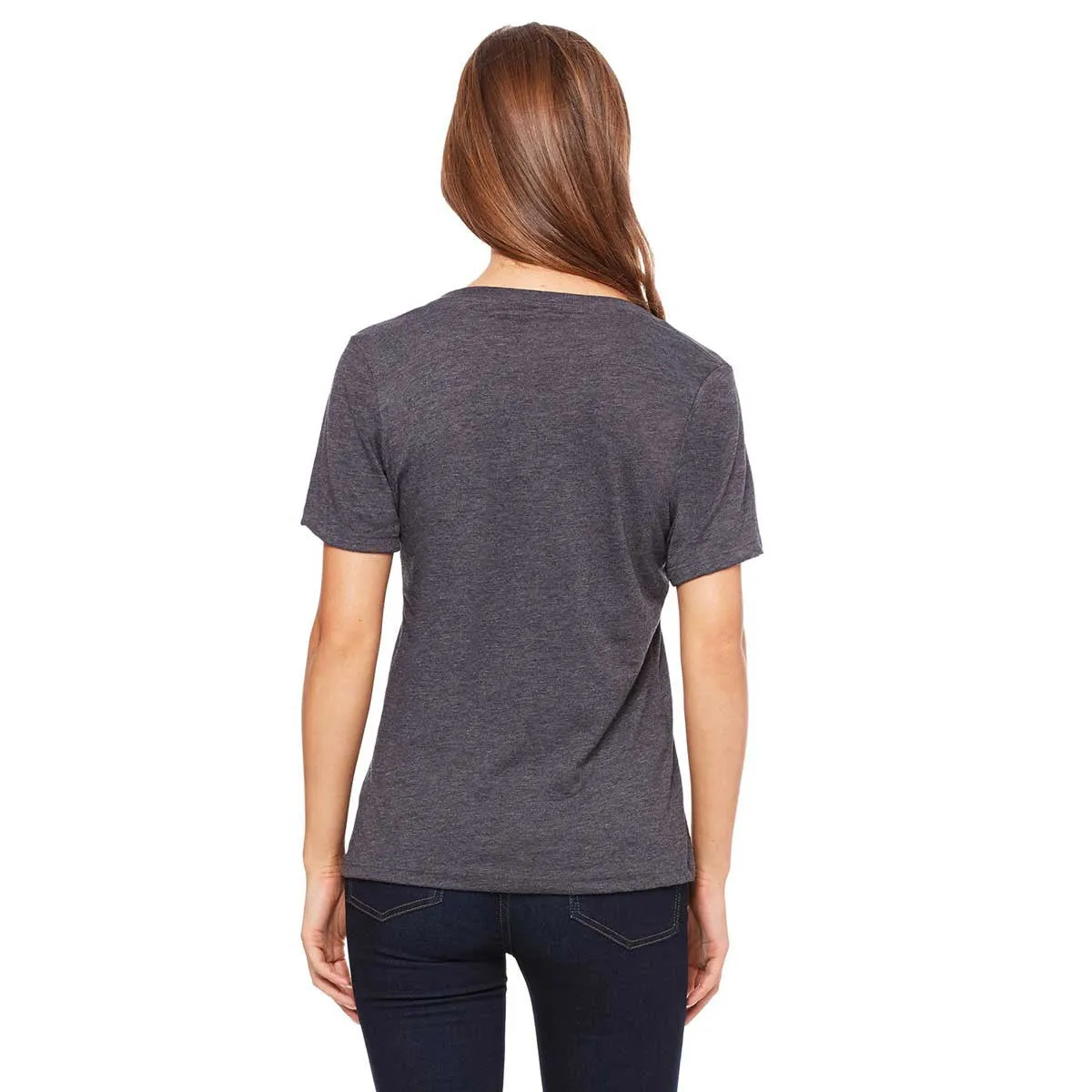 Bella   Canvas Women's Dark Grey Heather Relaxed Jersey Short-Sleeve V-Neck T-Shirt