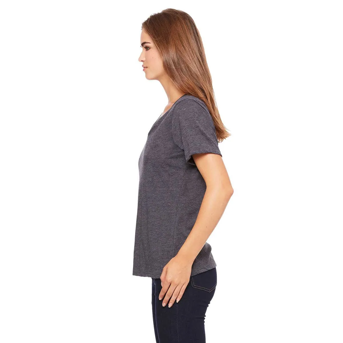 Bella   Canvas Women's Dark Grey Heather Relaxed Jersey Short-Sleeve V-Neck T-Shirt