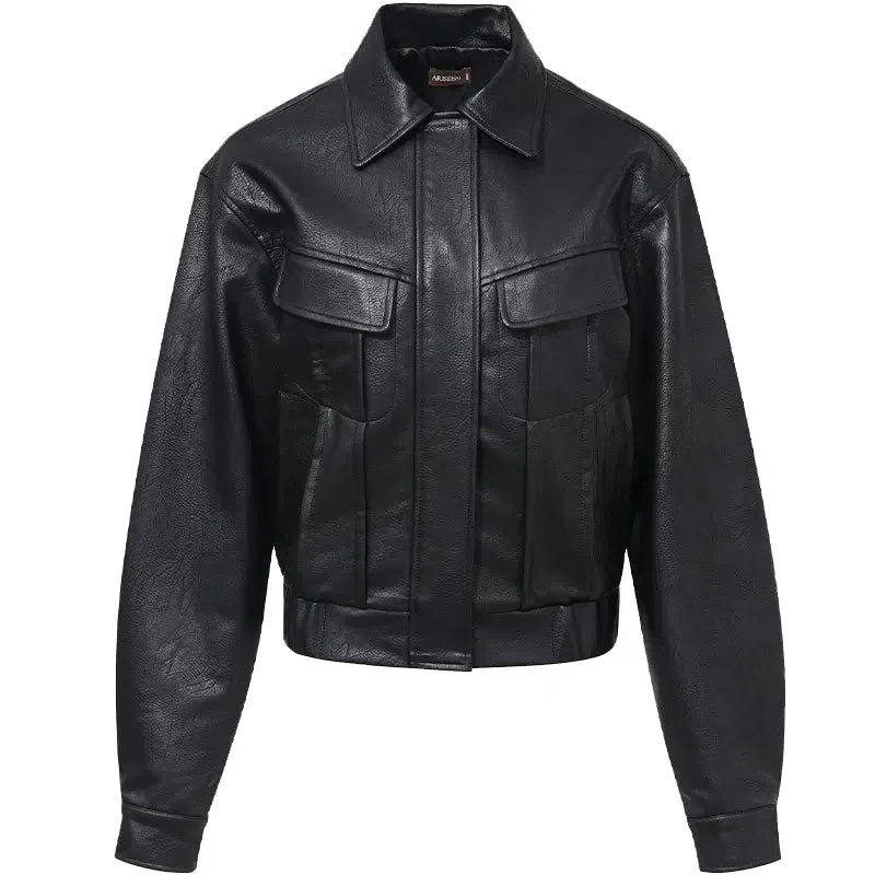 Belted Waist Structured Leather Jacket