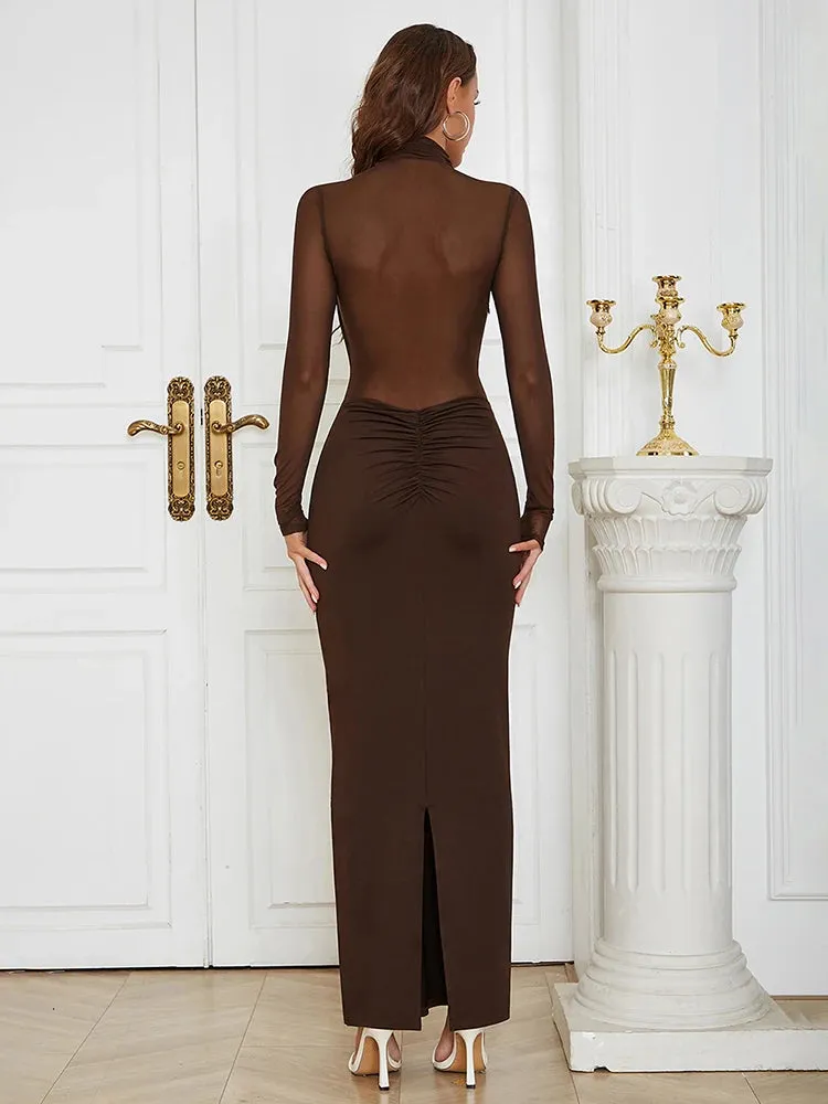 Bethany Mesh Patchwork Long Sleeve Dress