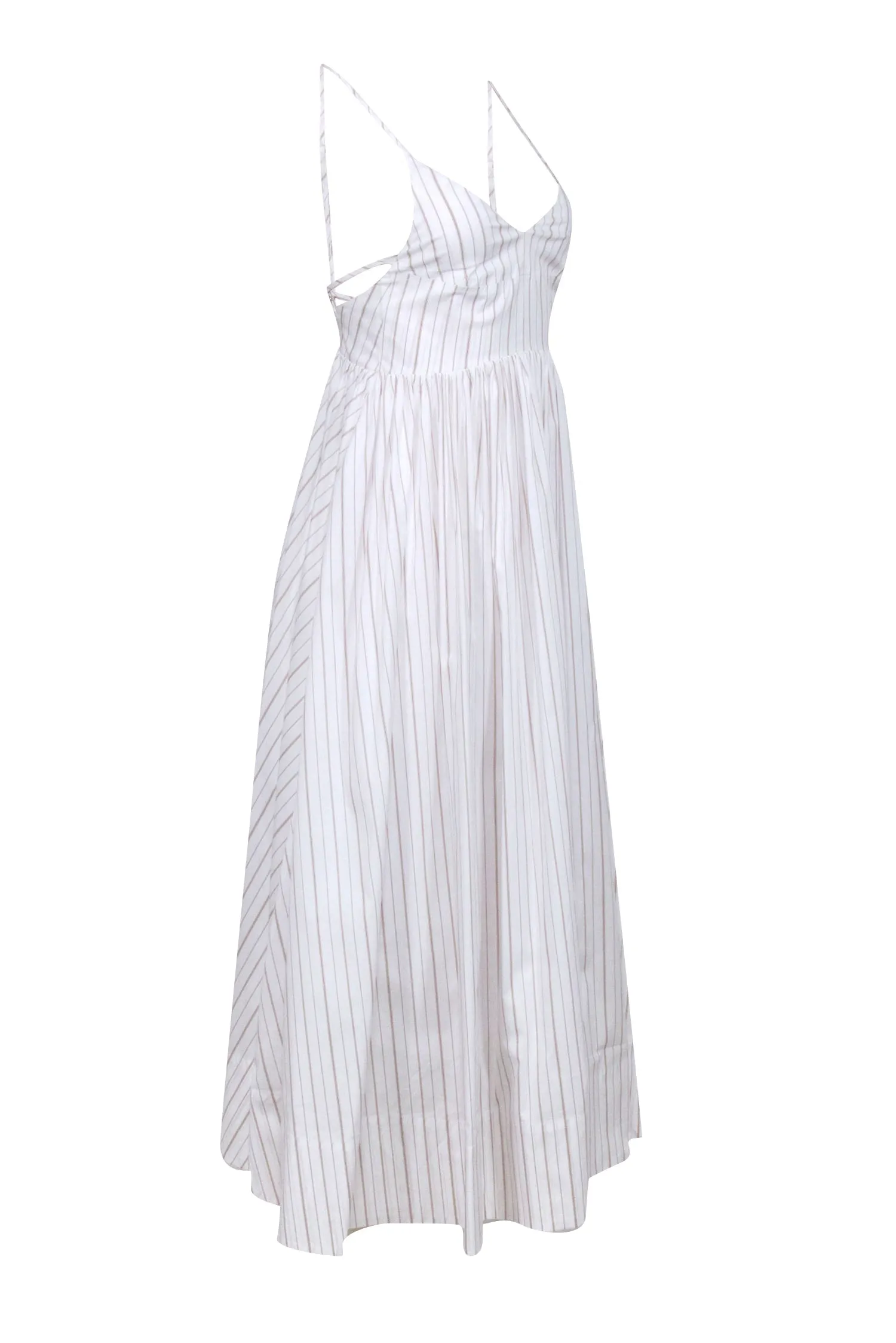 Birgitte Herskind - White w/ Tan Stripes Cotton Blend Maxi Dress Sz 2