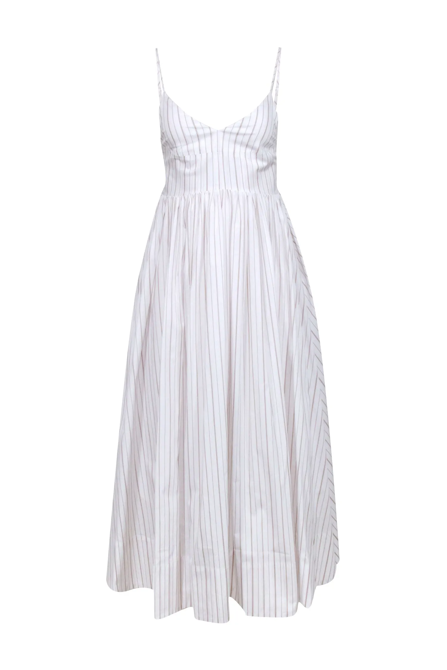 Birgitte Herskind - White w/ Tan Stripes Cotton Blend Maxi Dress Sz 2