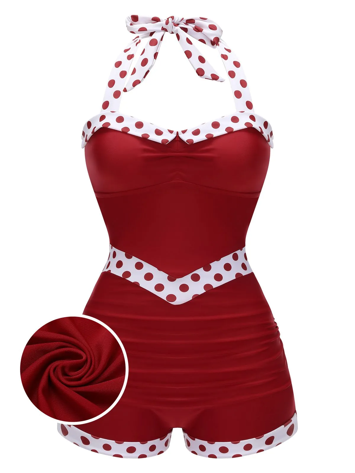 Black 1940s Halter Patchwork One-piece Swimsuit