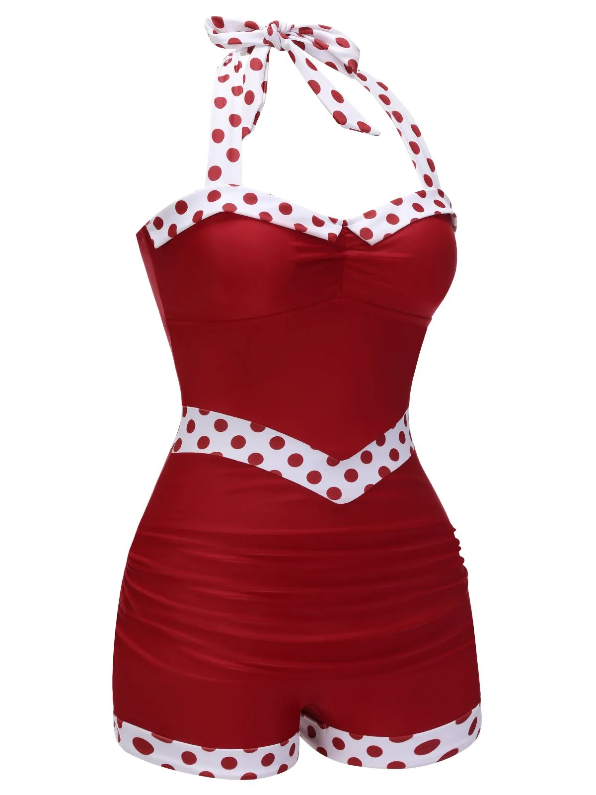 Black 1940s Halter Patchwork One-piece Swimsuit