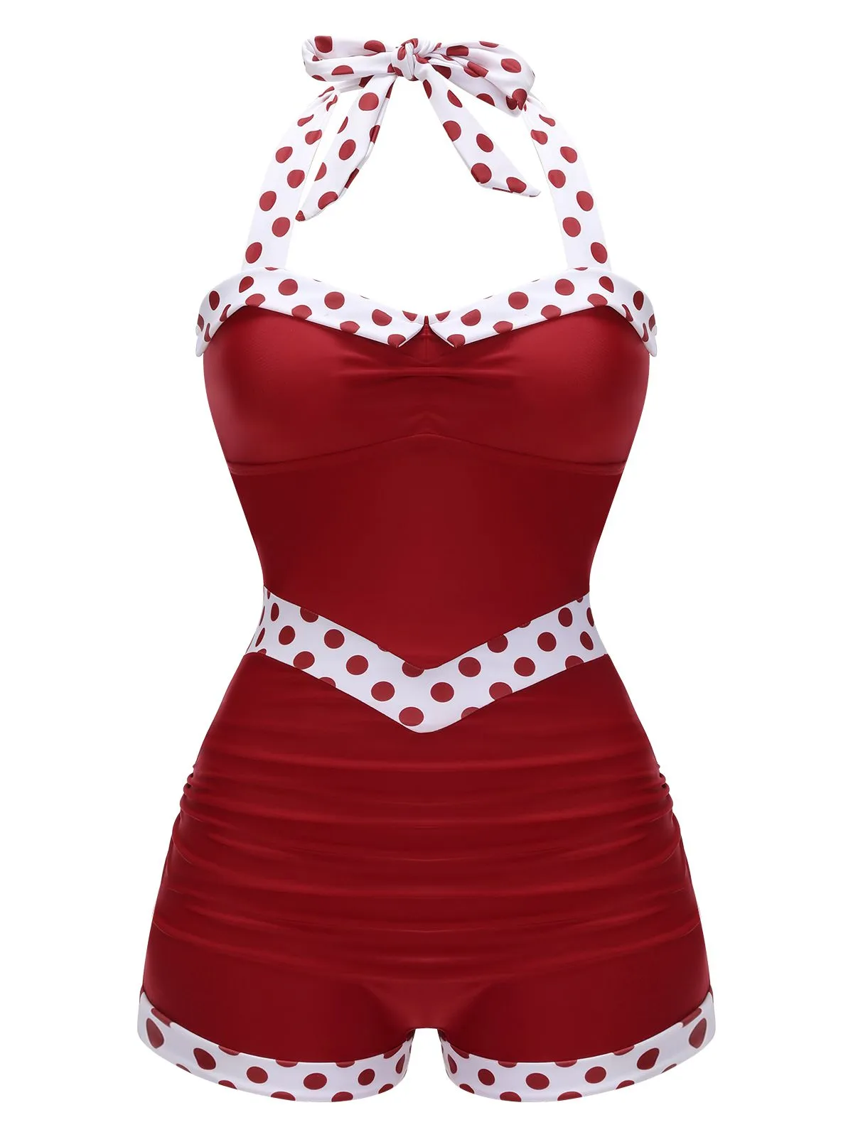 Black 1940s Halter Patchwork One-piece Swimsuit