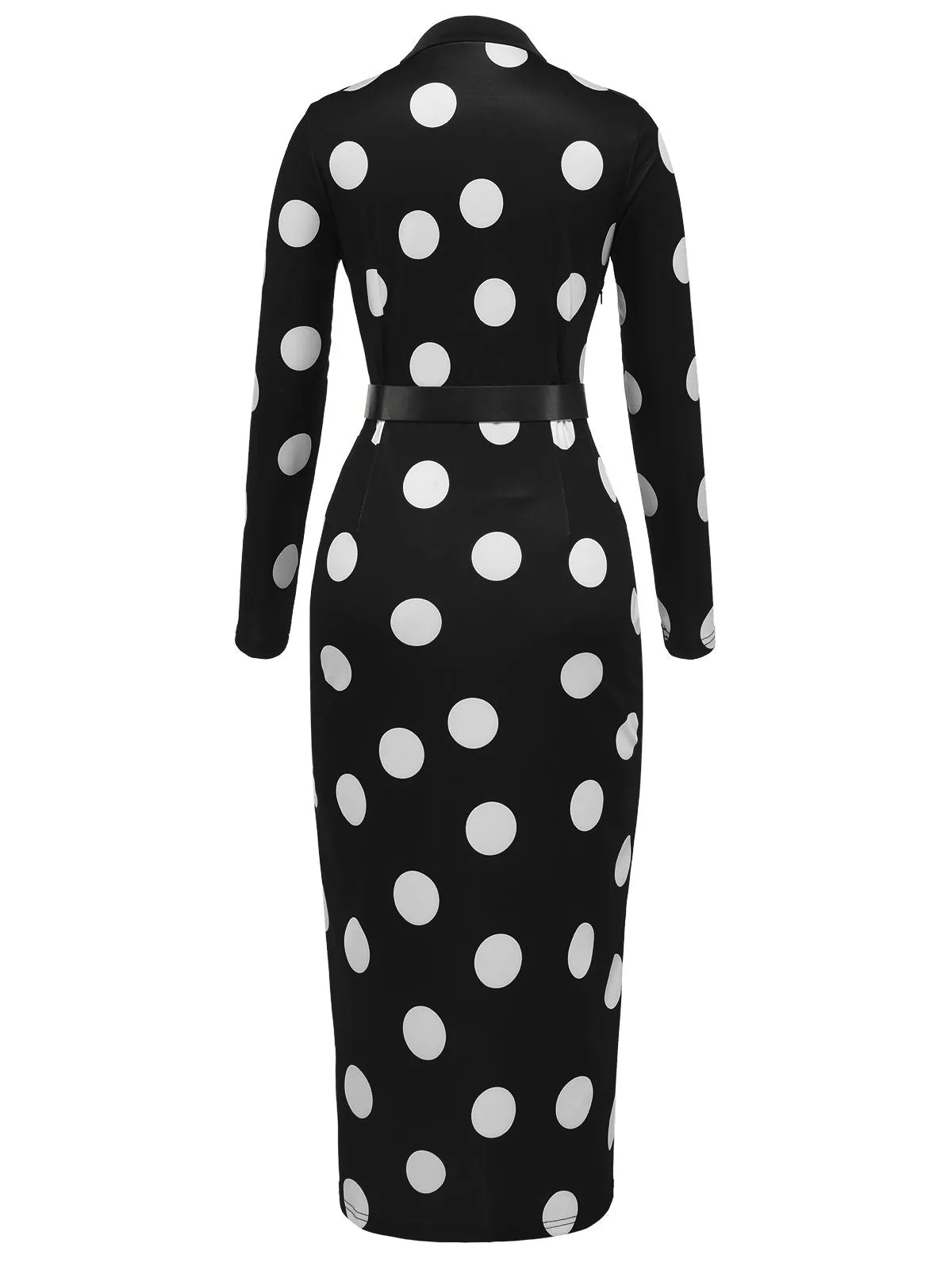 Black 1960s Polka Dot V-Neck Dress
