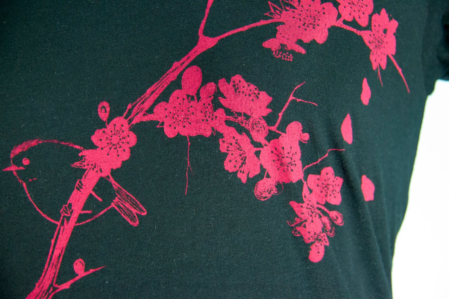 Black Bird and Plum Blossoms Bamboo T-Shirt Dress