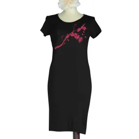 Black Bird and Plum Blossoms Bamboo T-Shirt Dress