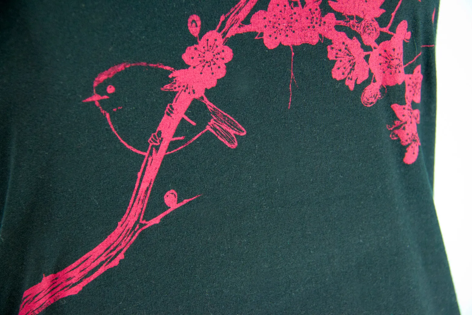 Black Bird and Plum Blossoms Bamboo T-Shirt Dress