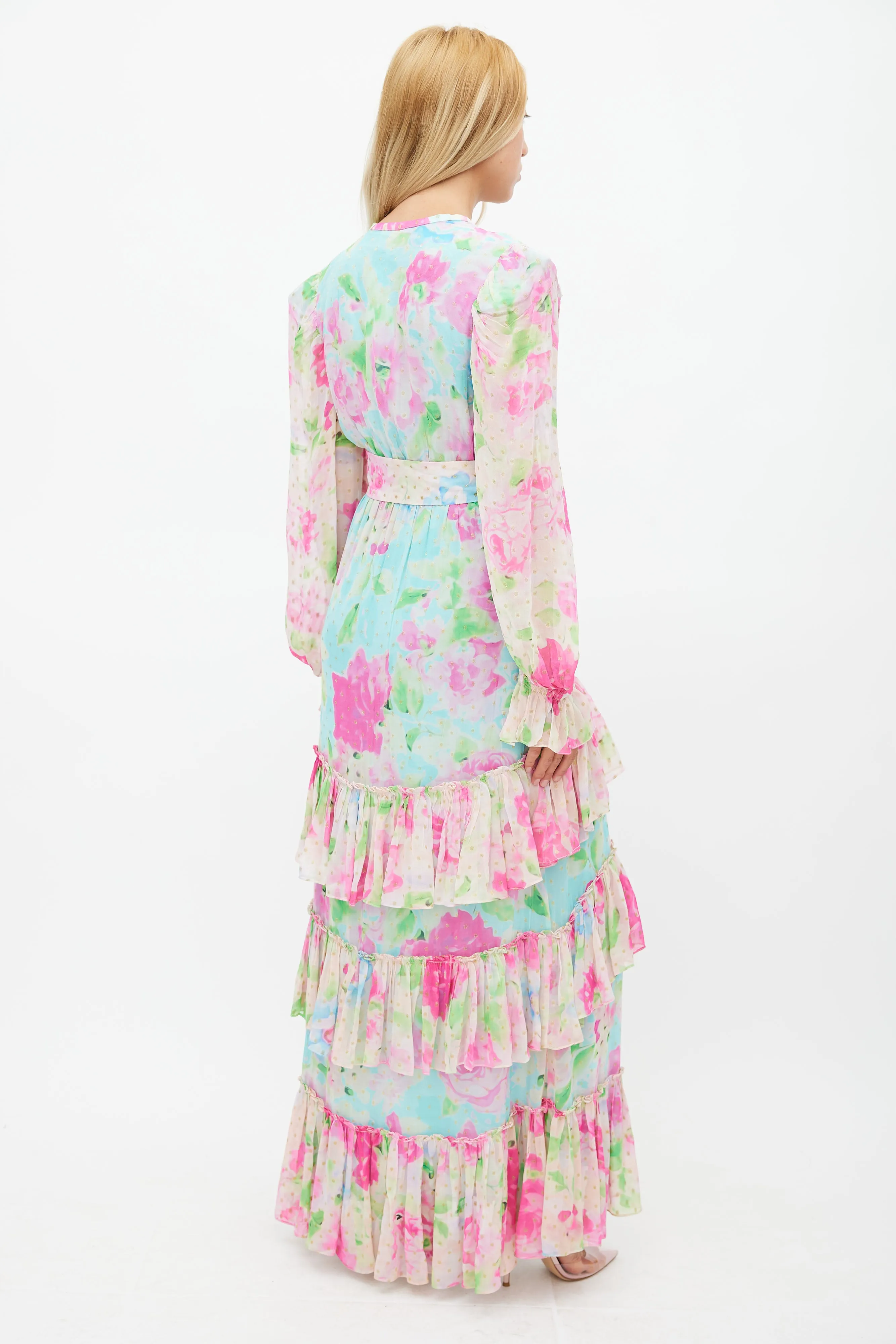 Blue & Multicolour Floral Belted Dress