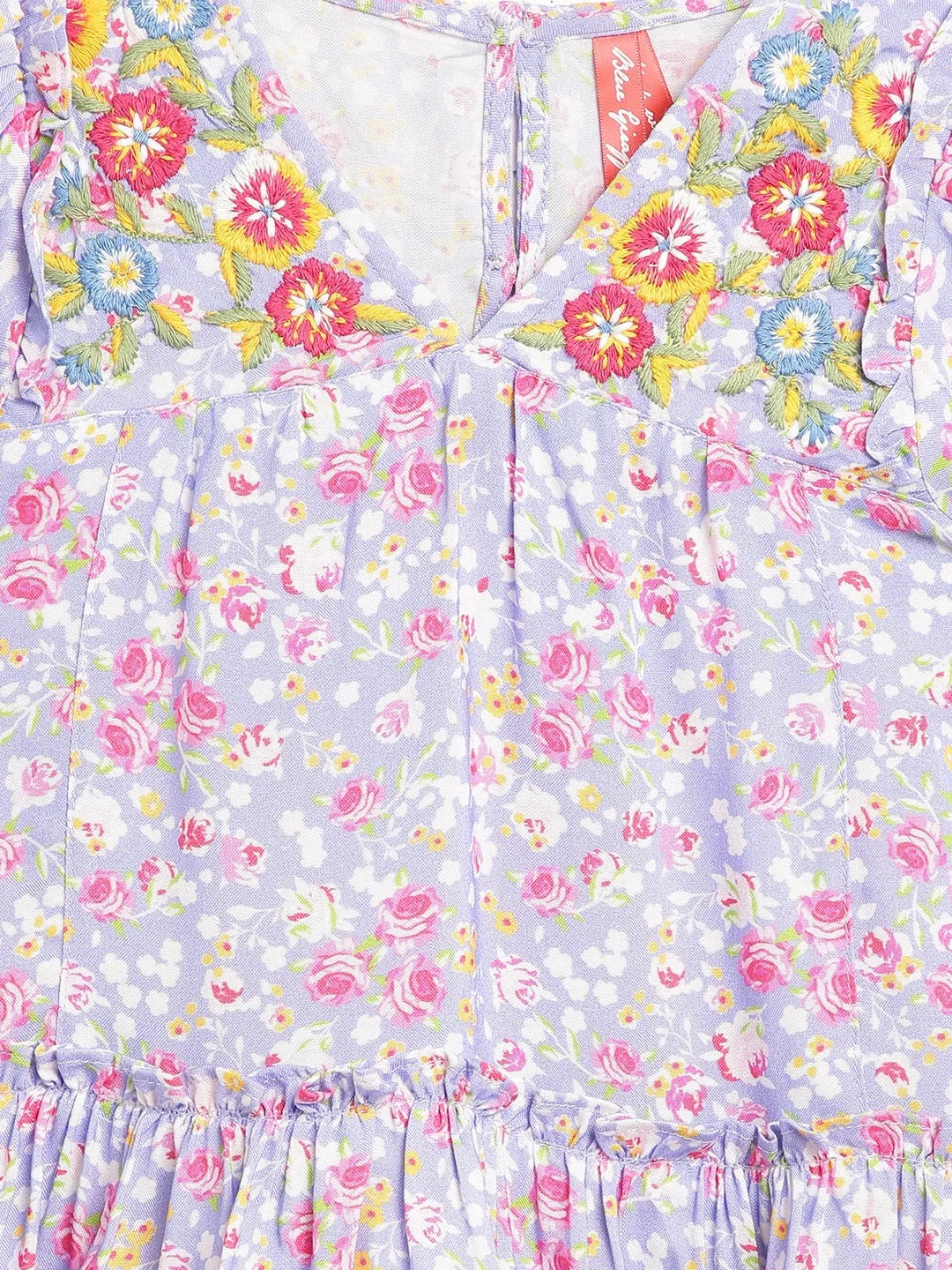 Blue Giraffe Girls Multi-Color Printed V-Neck Short Sleeves Tiered Dress