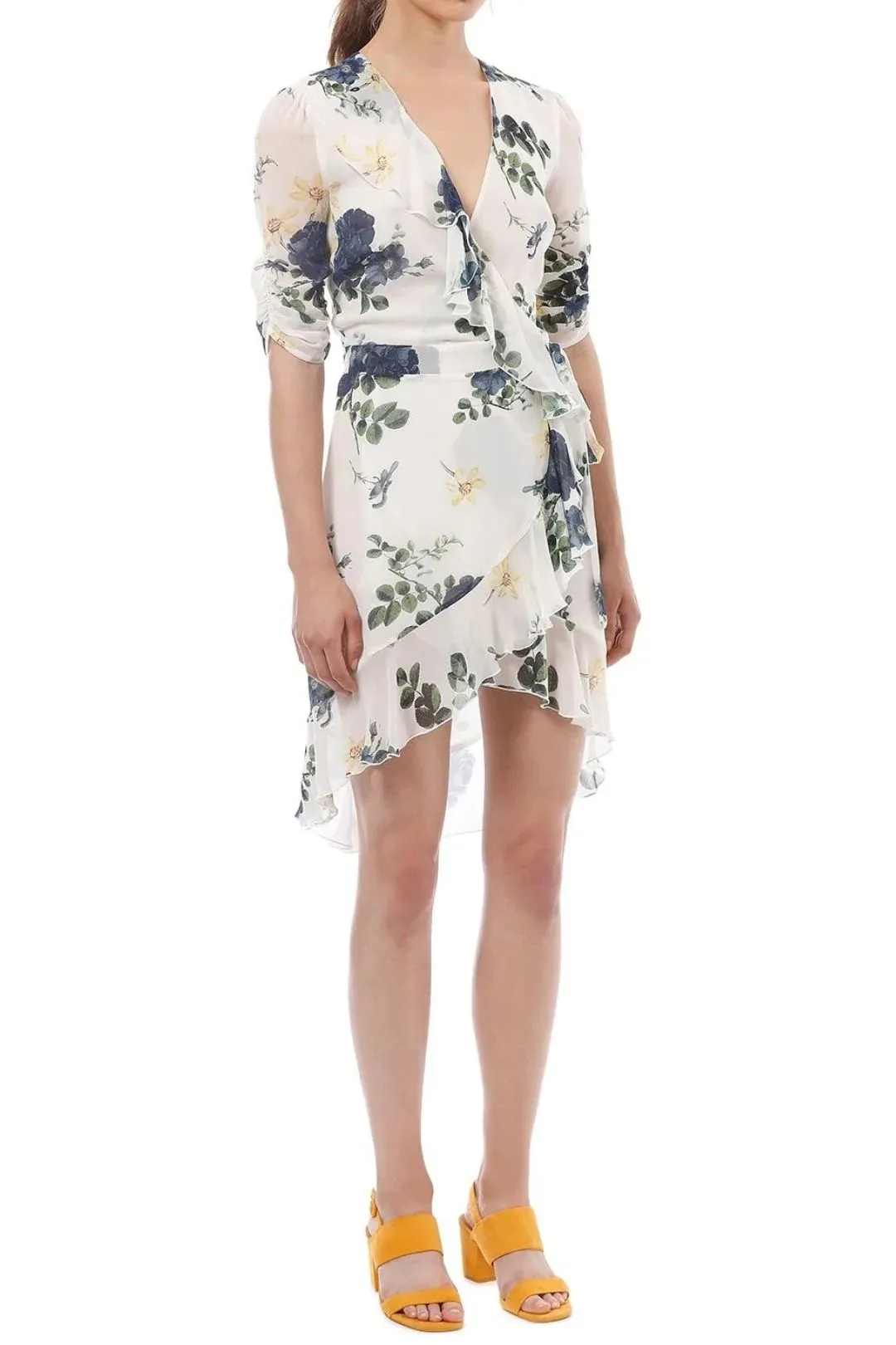 Blue Rose Short Sleeve Wrap Dress