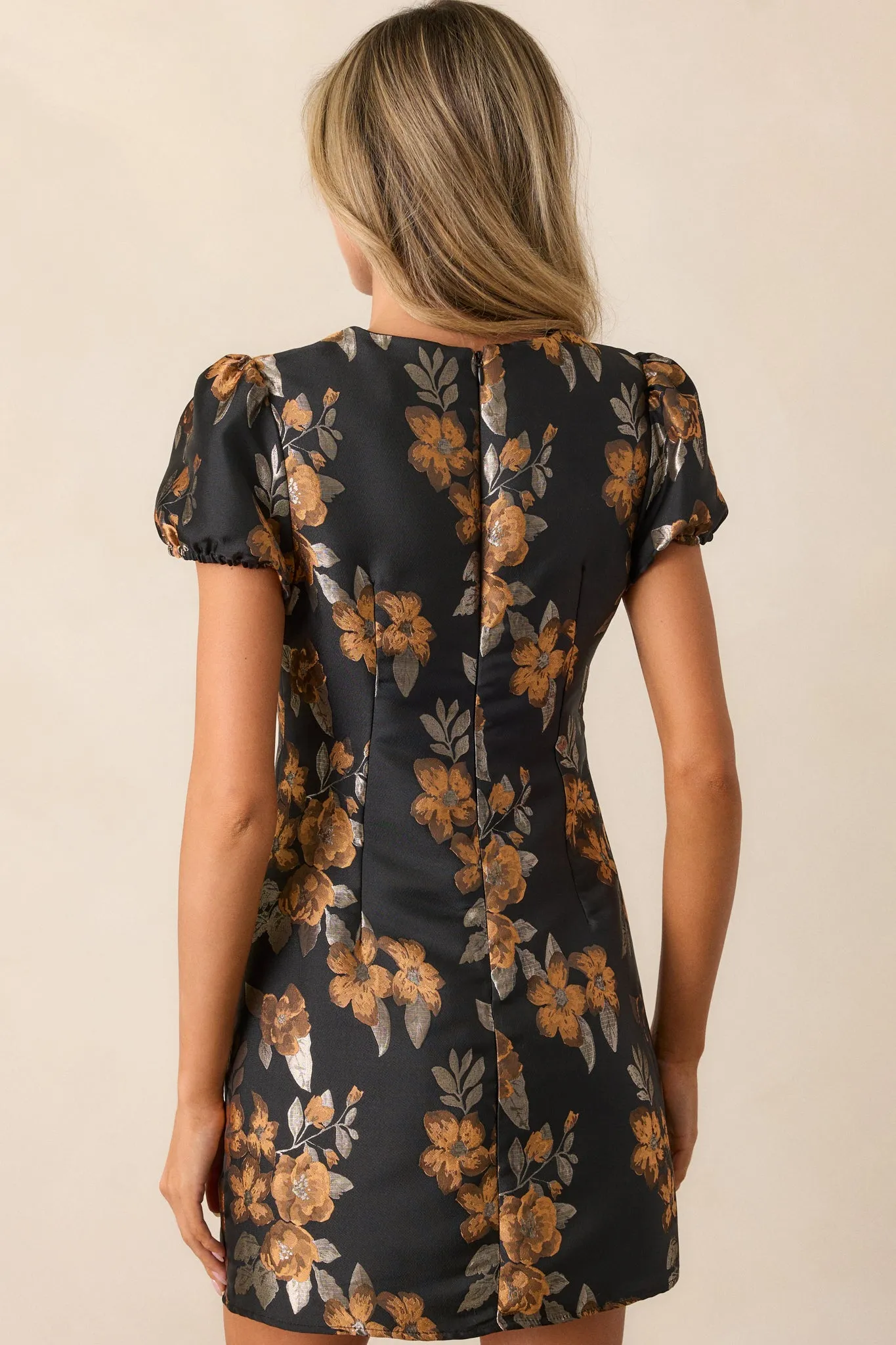 Breathe Easy Black Floral Structured Mini Dress