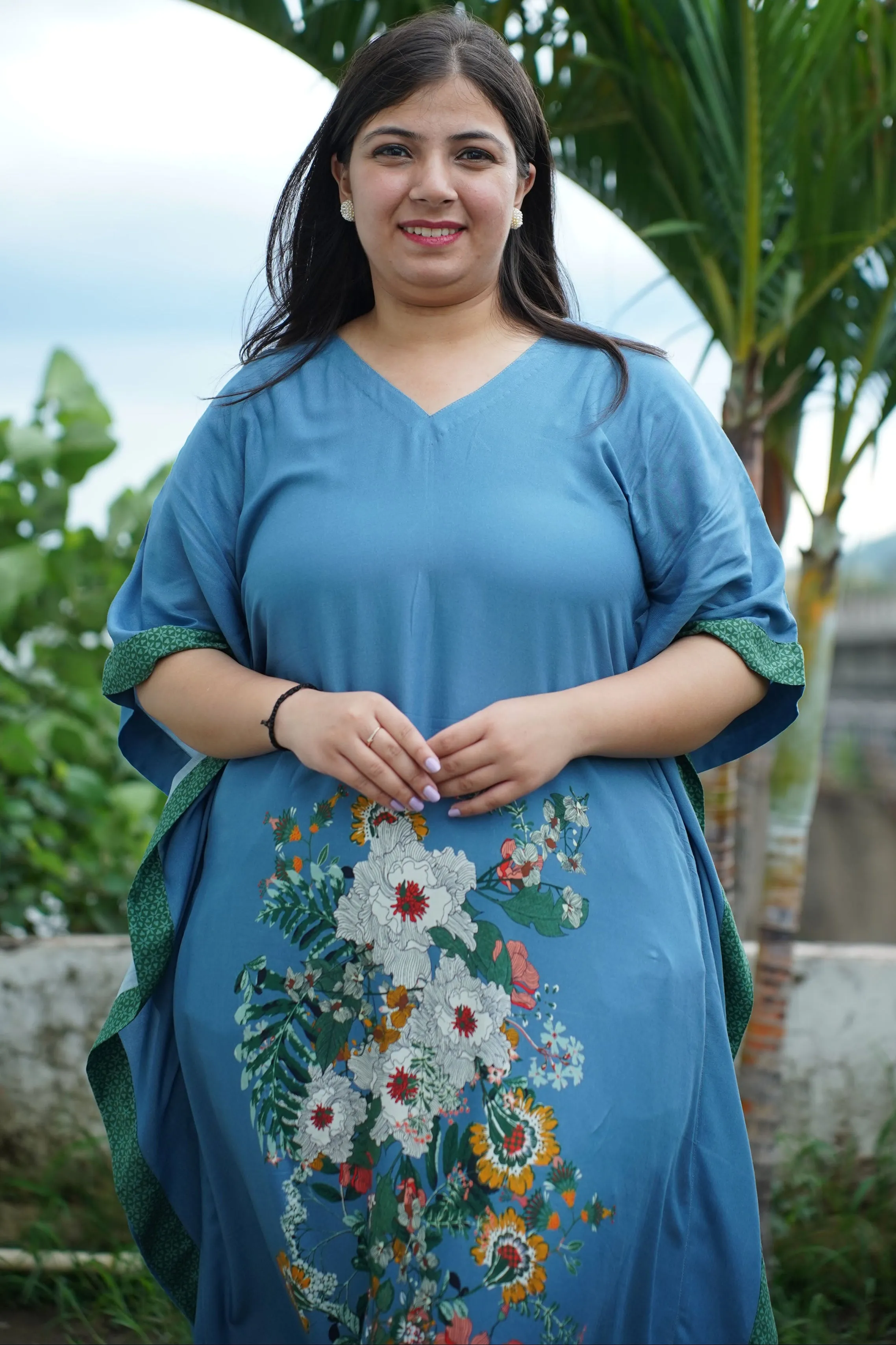 Breezy Blue Floral Rayon Kaftan