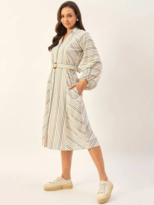 Breezy Striped Collared Midi Dress